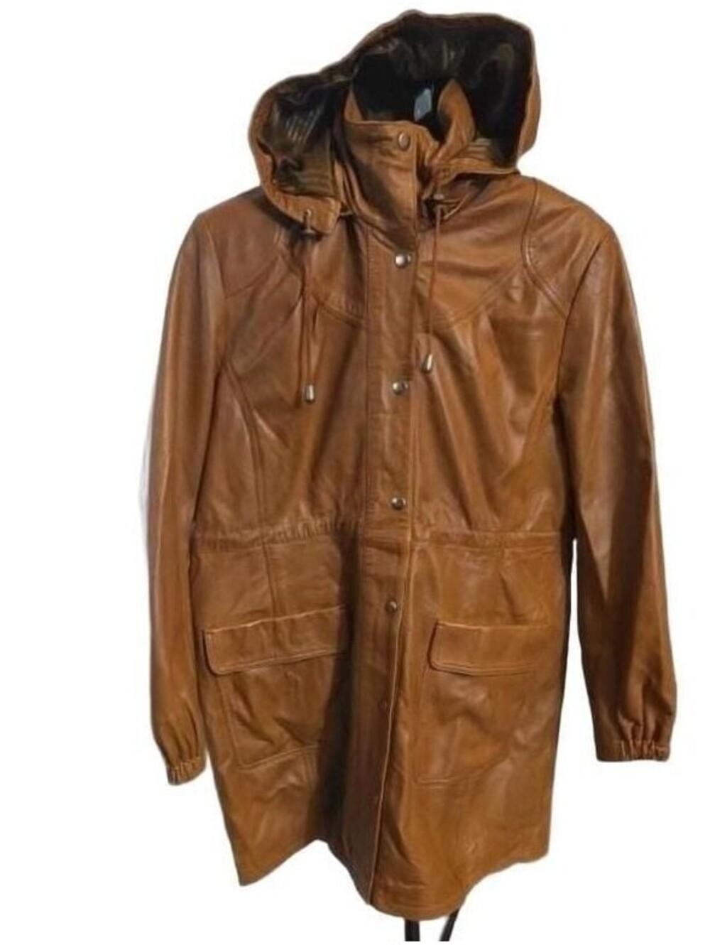 LLD Original Women's Brown 100% Real Leather Hooded Parka Coat